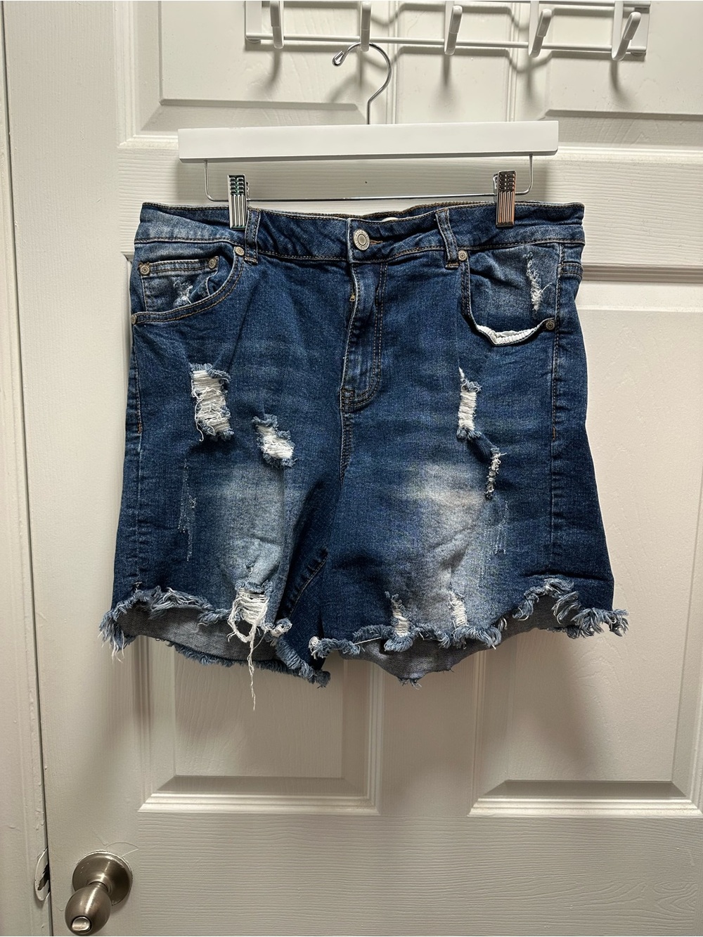 Eloquii Distressed Dark Blue Denim Jean Shorts